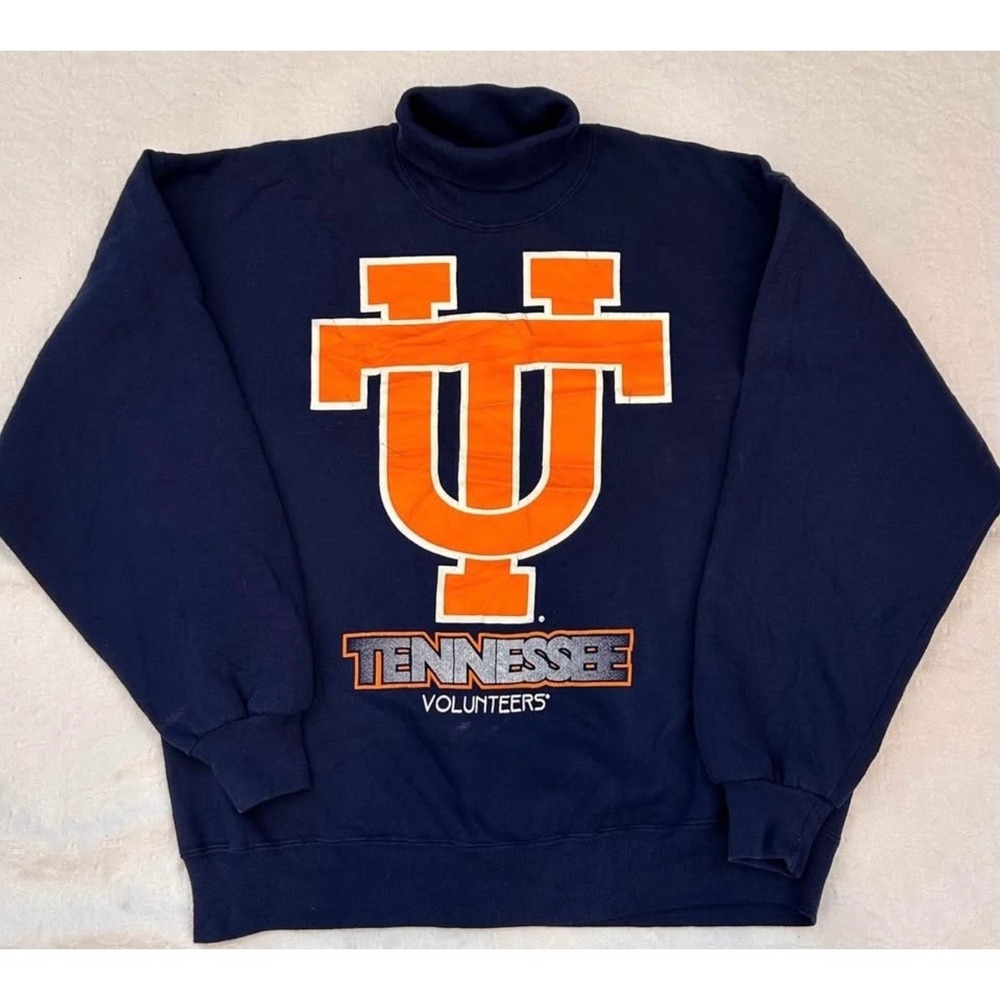 Vintage 90s Tennessee Volunteers Mens L Sweatshirt Navy Turtleneck USA Made Bike
